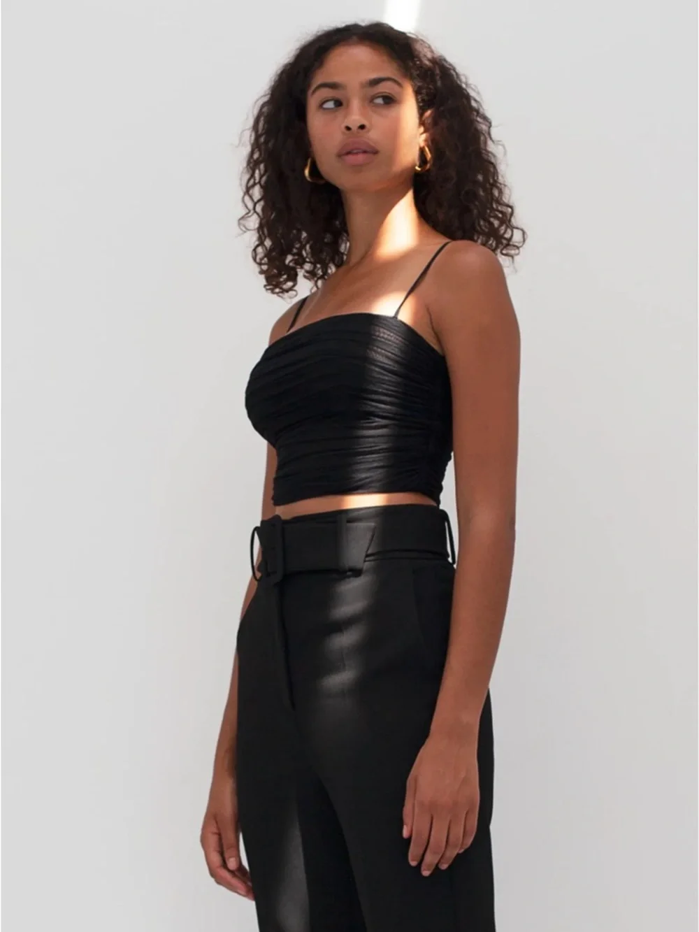 Aritzia Babaton Luxor Ruched Mesh Crop Top Black Size XS Sheer Party - Picture 11 of 14